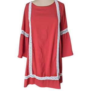 Umgee Bell Sleeve Mini Shift Dress Sz Small Lace Boho Festival 70's Retro EUC